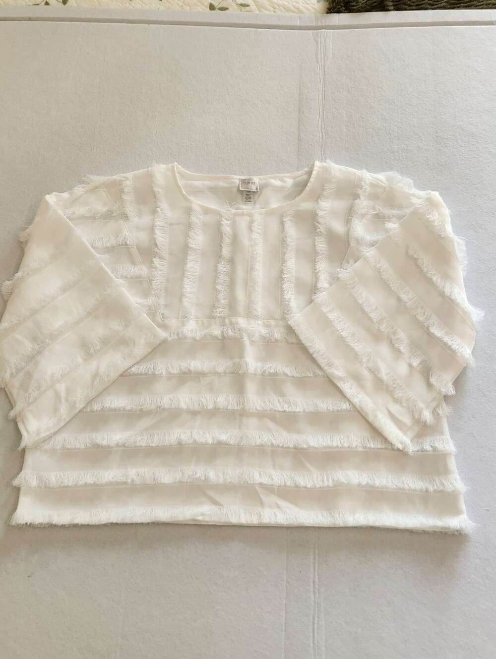 Cupio White Frayed Stripe Women’s Tunic Top Size Large